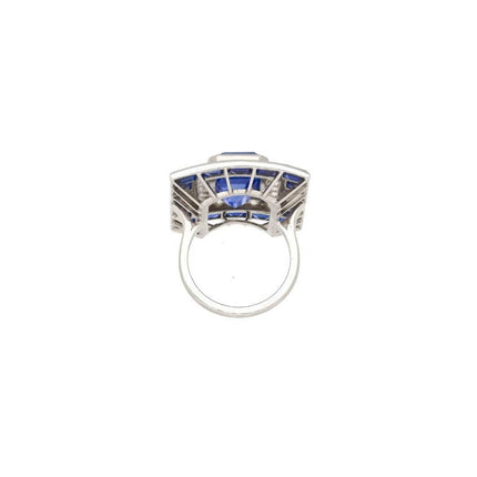 10.82 Carat No Heat Ceylon Blue Sapphire and Diamond Vintage Art Deco Platinum Ring | AGL & GIA Certified
