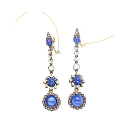~16 Carat Cabochon Cut Burma Sapphire AGL Certified and Diamond 14K Earrings