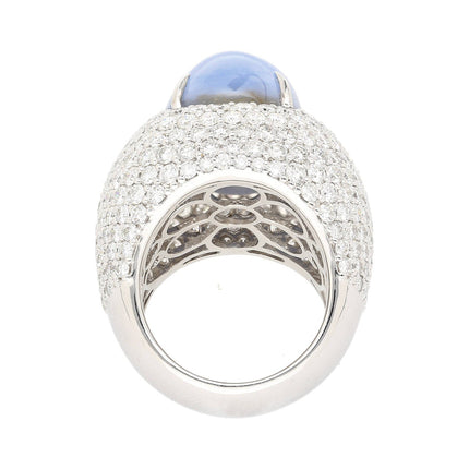 36.40 Carat Ceylon Star Cabochon Sapphire and Diamond GRS Certified 18K Ring