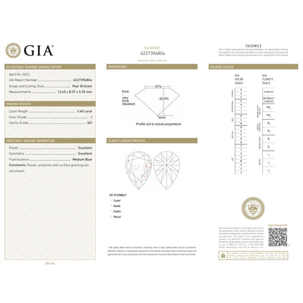 6.76 Carat Pair Of GIA Certified Pear Cut Diamonds - I Color SI1-SI2 Loose