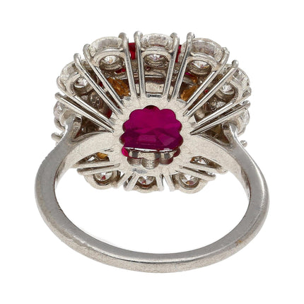 7.25 Carat No Heat Cushion Cut Ruby & Diamond Halo Platinum 18K Gold Ring