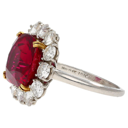 7.25 Carat No Heat Cushion Cut Ruby & Diamond Halo Platinum 18K Gold Ring