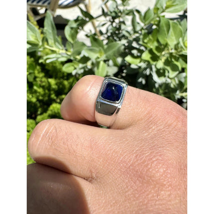 AGL Certified 3.5 Carat No Heat Blue Sapphire Platinum Mens Ring