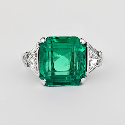 AGL Certified 8.01 Carat No Oil Colombian Emerald Vintage Platinum Ring