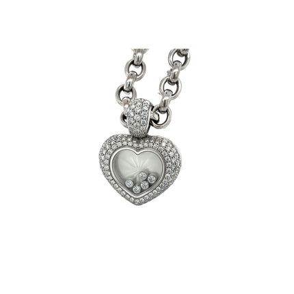 Chopard Happy Diamond 18Kt White Gold Heart Shape Pendant Necklace with Pouch & Papers