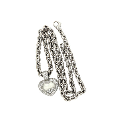 Chopard Happy Diamond 18Kt White Gold Heart Shape Pendant Necklace with Pouch & Papers