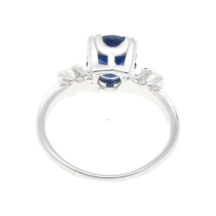 GIA Cert. 1.85 Carat Oval Blue Sapphire & Diamond 14K White Gold 3 Stone Ring