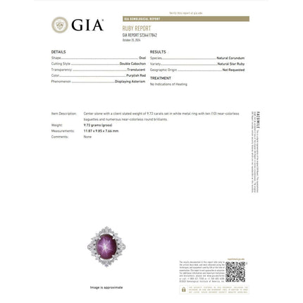 GIA Cert. 9.72 Carat No Heat Star Ruby & Diamond Platinum Cocktail Ring