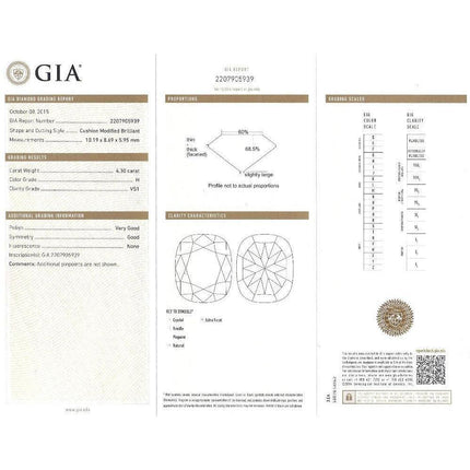 GIA Certified 4.10 Carat Cushion H/VS1 Diamond Swirl Engagement Ring