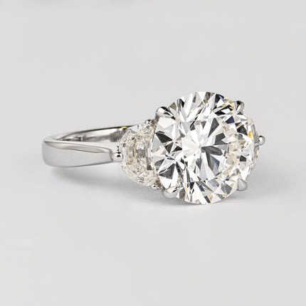 GIA Certified 5.03 Carat J/VVS1 Round Cut Diamond Ring Half Moon Cut Side Stones