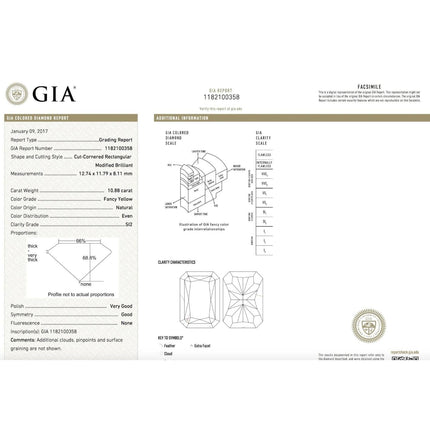 GIA 10.88 Carat Radiant Cut Fancy Yellow Diamond Double Halo Ring