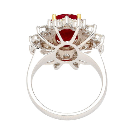 GRS Certified 5.09 Carat Oval Burma Ruby & Diamond Halo Cluster Ring