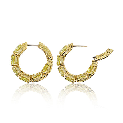 GIA 9.21 Carat Fancy Vivid Yellow Cushion Diamond Hoop Earrings in 18K Gold