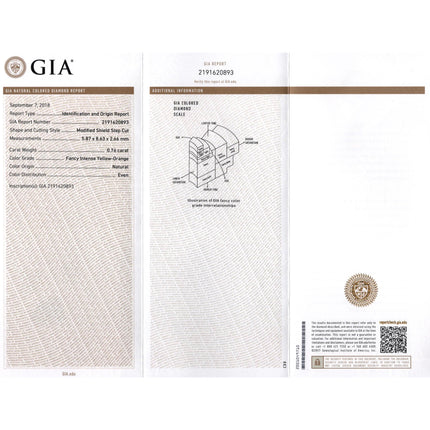 0.76 Carat Shield Cut Fancy Intense Yellow Orange Diamond Mixed Cut Diamond Ring 18K Gold-Time and Carat