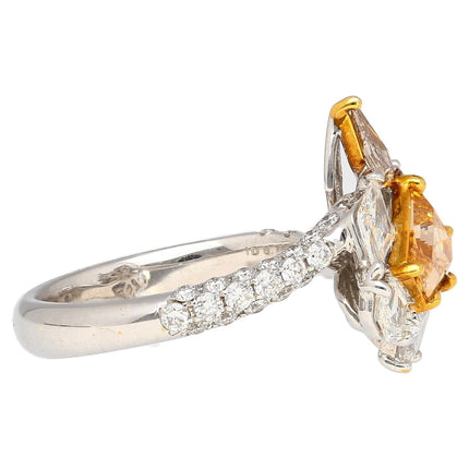 0.76 Carat Shield Cut Fancy Intense Yellow Orange Diamond Mixed Cut Diamond Ring 18K Gold-Time and Carat
