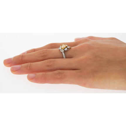 0.76 Carat Shield Cut Fancy Intense Yellow Orange Diamond Mixed Cut Diamond Ring 18K Gold-Time and Carat