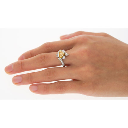 0.76 Carat Shield Cut Fancy Intense Yellow Orange Diamond Mixed Cut Diamond Ring 18K Gold-Time and Carat