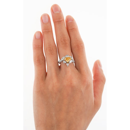 0.76 Carat Shield Cut Fancy Intense Yellow Orange Diamond Mixed Cut Diamond Ring 18K Gold-Time and Carat