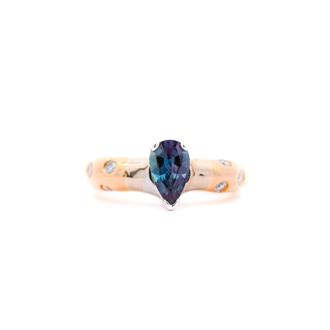 0.90 Carat Pear Cut Color Change Alexandrite Diamond Statement Ring-Time and Carat