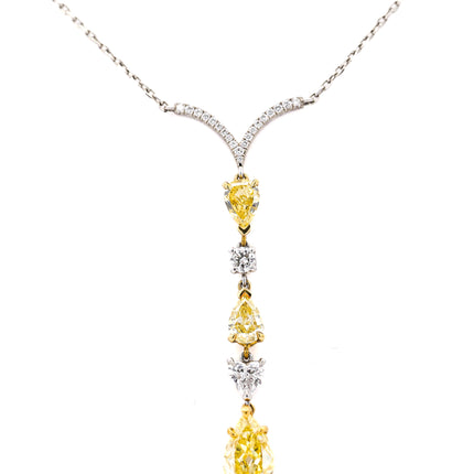 2.16ctw Fancy Intense Yellow Diamond Lariat Necklace Platinum & 18K | GIA
