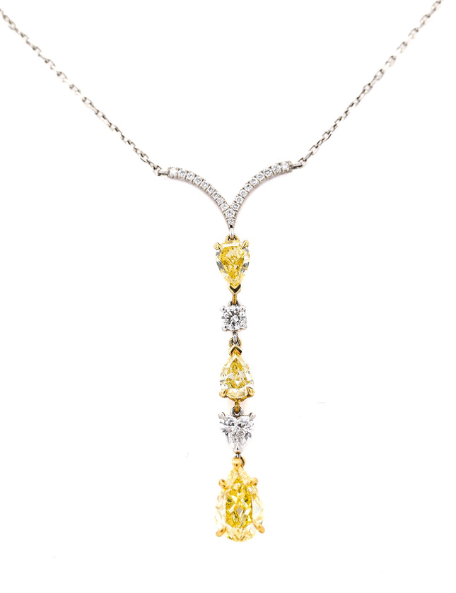 2.16ctw Fancy Intense Yellow Diamond Lariat Necklace Platinum & 18K | GIA