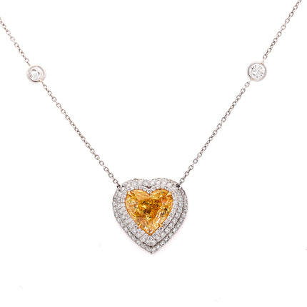 2.91ctw Fancy Intense Yellow Heart Diamond Halo Pendant | GIA
