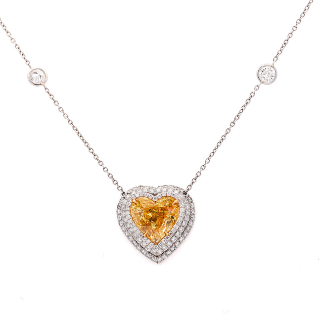2.91ctw Fancy Intense Yellow Heart Diamond Halo Pendant | GIA