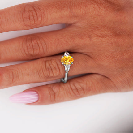 1.55ctw Fancy Vivid Yellowish Orange Diamond 3 Stone Ring Platinum | GIA
