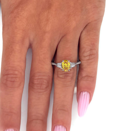 1.55ctw Fancy Vivid Yellowish Orange Diamond 3 Stone Ring Platinum | GIA