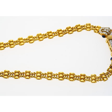 108.04 Carat Carved Ural Emerald Round Diamond Sapphire Pendant Necklace-Time and Carat