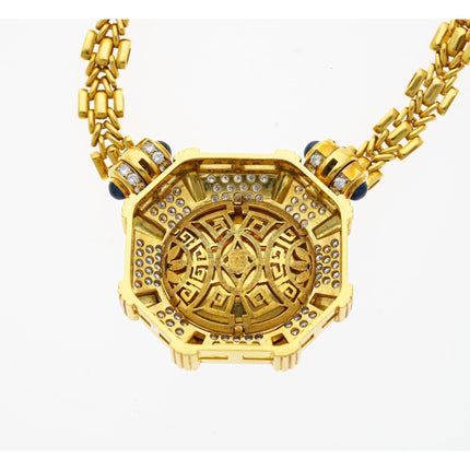 108.04 Carat Carved Ural Emerald Round Diamond Sapphire Pendant Necklace-Time and Carat