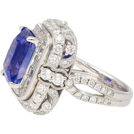 10.10 Carat Radiant No Heat Ceylon Sapphire Baguette Diamond Halo Ring Retro-Time and Carat