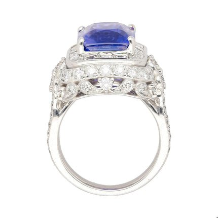 10.10 Carat Radiant No Heat Ceylon Sapphire Baguette Diamond Halo Ring Retro-Time and Carat