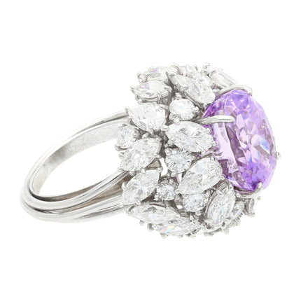 10.35 Carat Oval No Heat Ceylon Pinkish Purple Sapphire Mixed Cut Diamond Cluster Ring Platinum-Time and Carat