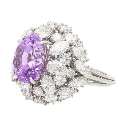 10.35 Carat Oval No Heat Ceylon Pinkish Purple Sapphire Mixed Cut Diamond Cluster Ring Platinum-Time and Carat