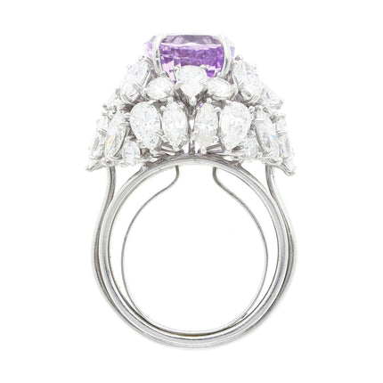 10.35 Carat Oval No Heat Ceylon Pinkish Purple Sapphire Mixed Cut Diamond Cluster Ring Platinum-Time and Carat