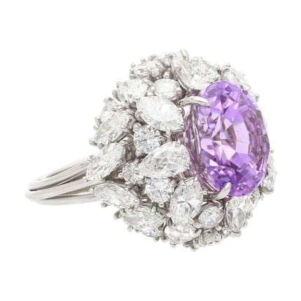 10.35 Carat Oval No Heat Ceylon Pinkish Purple Sapphire Mixed Cut Diamond Cluster Ring Platinum-Time and Carat