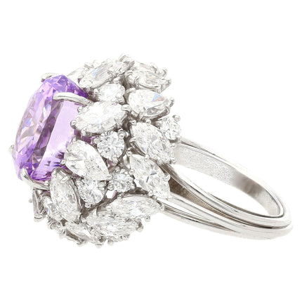 10.35 Carat Oval No Heat Ceylon Pinkish Purple Sapphire Mixed Cut Diamond Cluster Ring Platinum-Time and Carat