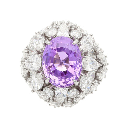 10.35 Carat Oval No Heat Ceylon Pinkish Purple Sapphire Mixed Cut Diamond Cluster Ring Platinum-Time and Carat