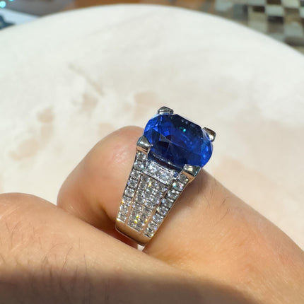 10.36 Carat No Heat Sri Lanka Oval Blue Sapphire and Diamond Ring