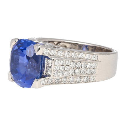 10.36 Carat No Heat Sri Lanka Oval Blue Sapphire and Diamond Ring