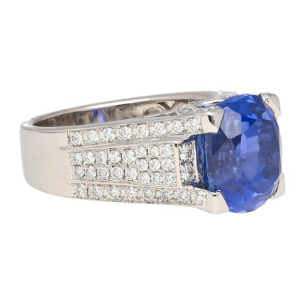 10.36 Carat No Heat Sri Lanka Oval Blue Sapphire and Diamond Ring