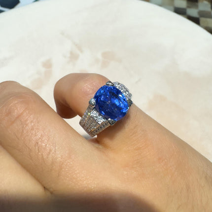 10.36 Carat No Heat Sri Lanka Oval Blue Sapphire and Diamond Ring