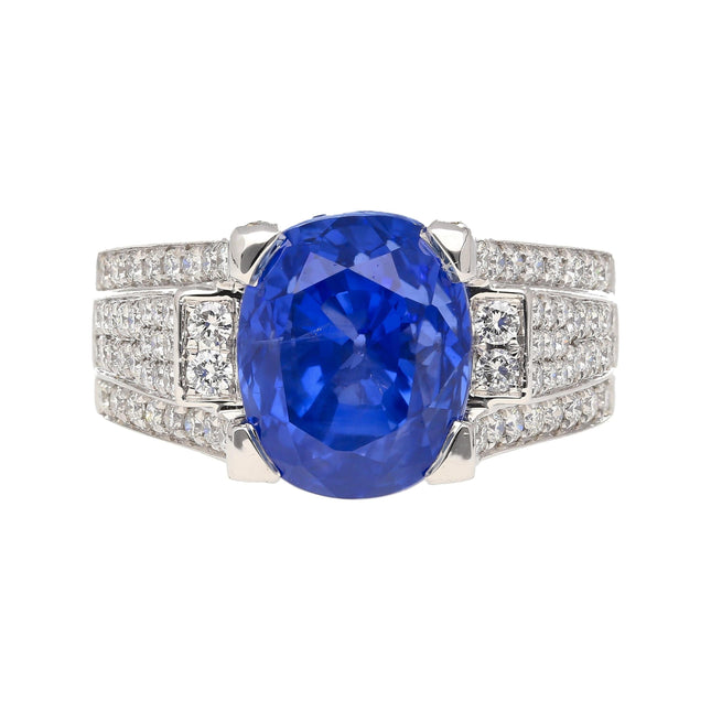 10.36 Carat Oval Cut Violetish Blue Sapphire Diamond Pavé Statement Ring-Time and Carat