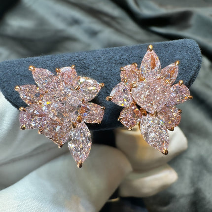10.78 Carat Fancy Pink Diamond Heart Oval Marquise Cluster Stud Earrings-Time and Carat
