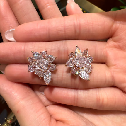 10.78 Carat Fancy Pink Diamond Heart Oval Marquise Cluster Stud Earrings-Time and Carat