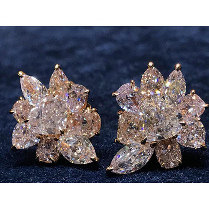 10.78 Carat Fancy Pink Diamond Heart Oval Marquise Cluster Stud Earrings-Time and Carat