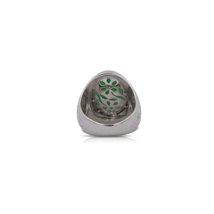 11.05 Carat Oval Cabochon Untreated Green Jadeite Jade Mens Solitaire Ring Filigree Tapered Band-Time and Carat
