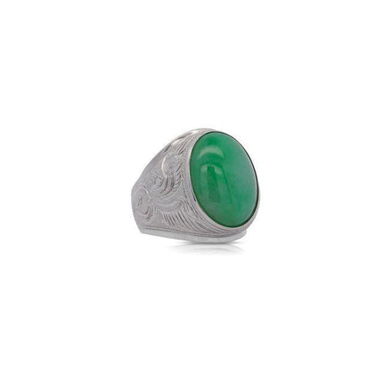 11.05 Carat Oval Cabochon Untreated Green Jadeite Jade Mens Solitaire Ring Filigree Tapered Band-Time and Carat