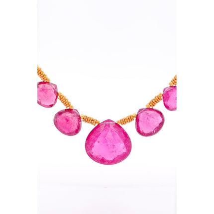 120 Carat Pear Checkerboard Cut Rubellite Tourmaline Bead Necklace 22K Gold-Time and Carat